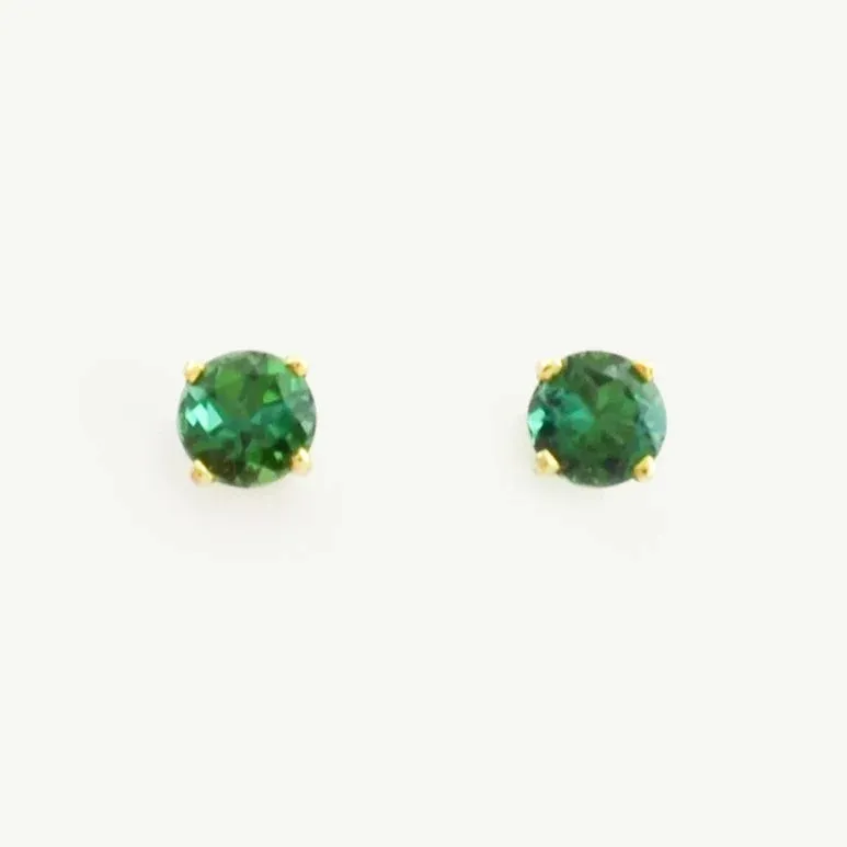 Green Tourmaline Studs Round Faceted - Emerald Green Color by Sharon Teaman