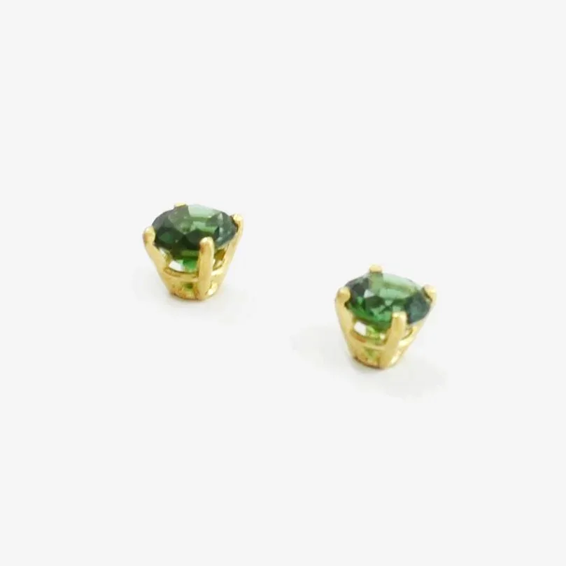 Green Tourmaline Studs Round Faceted - Emerald Green Color by Sharon Teaman — view 2