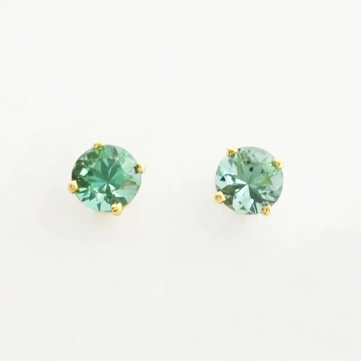 Green Tourmaline Studs (Vibrant Mint Color) — Yellow Gold by Sharon Teaman — view 1