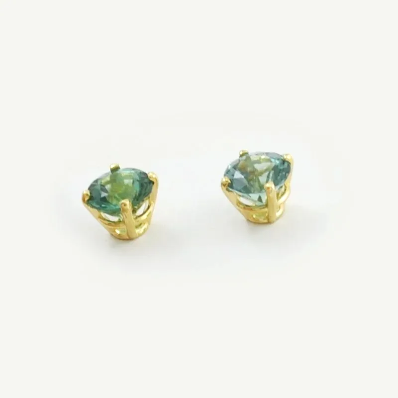 Green Tourmaline Studs (Vibrant Mint Color) — Yellow Gold by Sharon Teaman — view 2