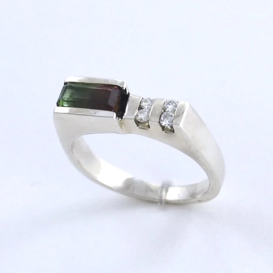 Horizontal Bar Set Watermelon Tourmaline Ring by Sharon Teaman — view 1