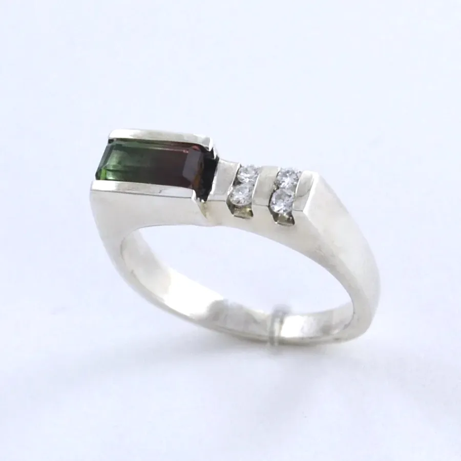 Horizontal Bar Set Watermelon Tourmaline Ring by Sharon Teaman