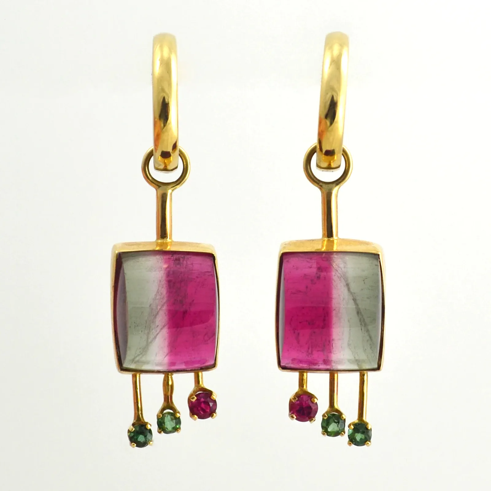 Juicy Watermelon Tourmaline Drops - Earrings. (Overall size 39 x 14mm) by Sharon Teaman — view 1