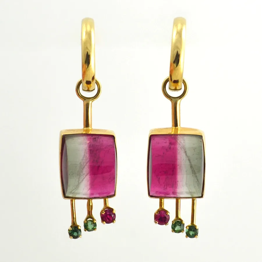 Juicy Watermelon Tourmaline Drops - Earrings. (Overall size 39 x 14mm) by Sharon Teaman