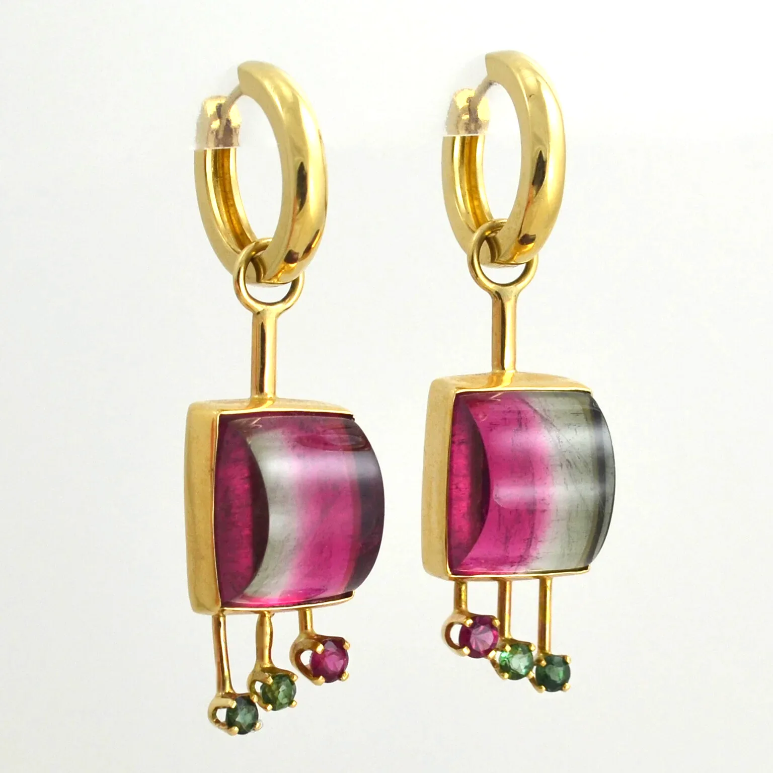 Juicy Watermelon Tourmaline Drops - Earrings. (Overall size 39 x 14mm) by Sharon Teaman — view 2