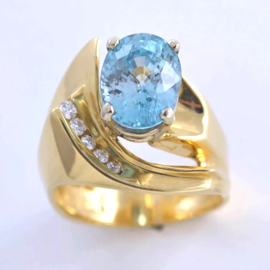 Lacey Blue Zircon Ring with diamonds by Sharon Teaman