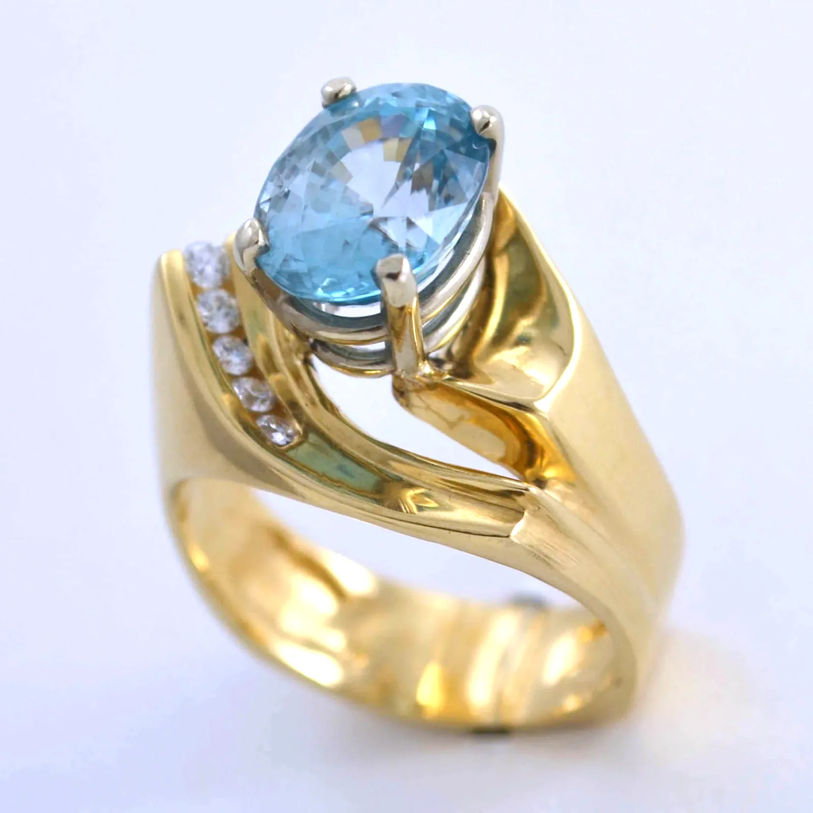 Lacey Blue Zircon Ring with diamonds by Sharon Teaman — view 2