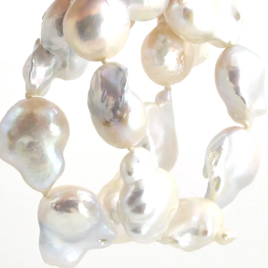Large Freshwater White Baroque Pearls 20mm to 15mm with Adjustable length chain by Sharon Teaman