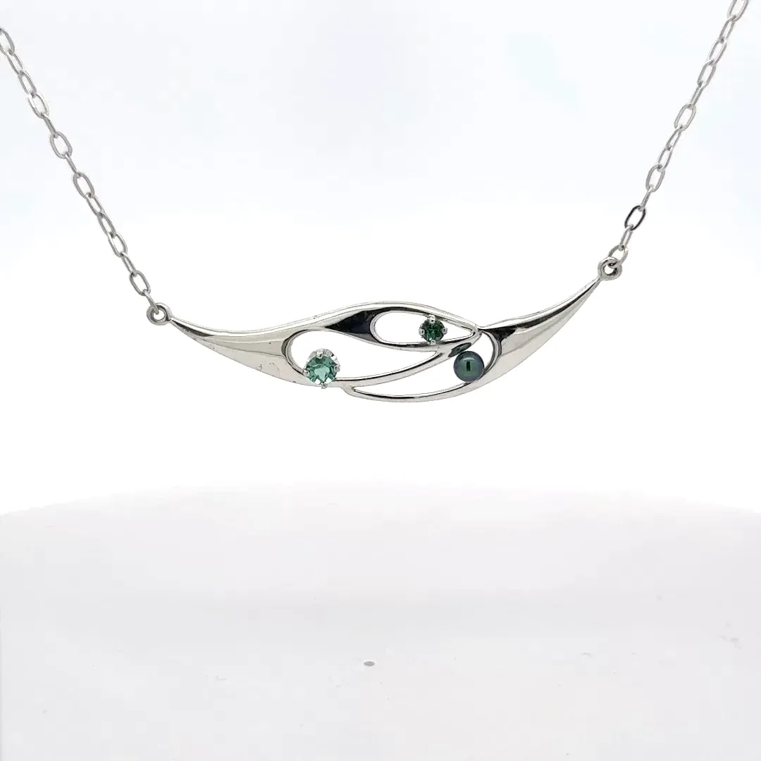 Mint Green tourmaline and Pearl Freeform Necklace by Sharon Teaman — view 1