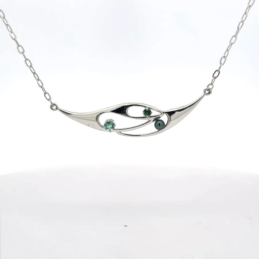 Mint Green tourmaline and Pearl Freeform Necklace by Sharon Teaman