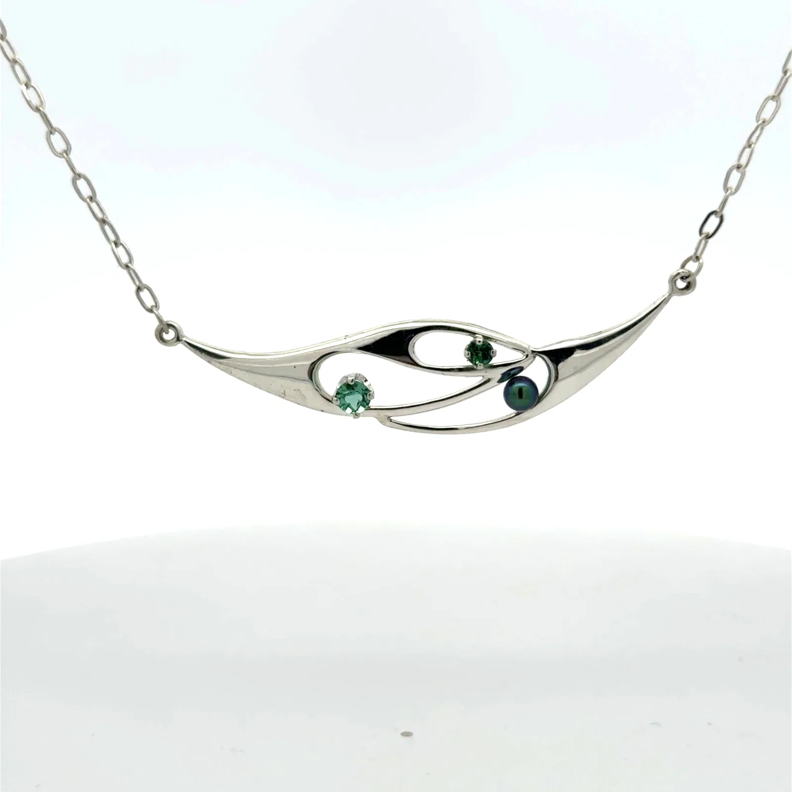 Mint Green tourmaline and Pearl Freeform Necklace by Sharon Teaman — view 2