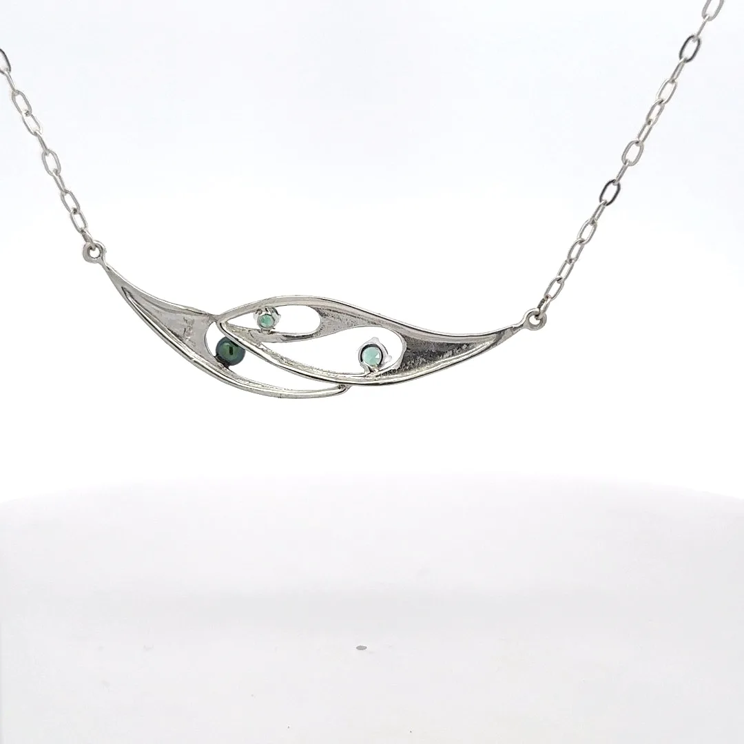 Mint Green tourmaline and Pearl Freeform Necklace by Sharon Teaman — view 3