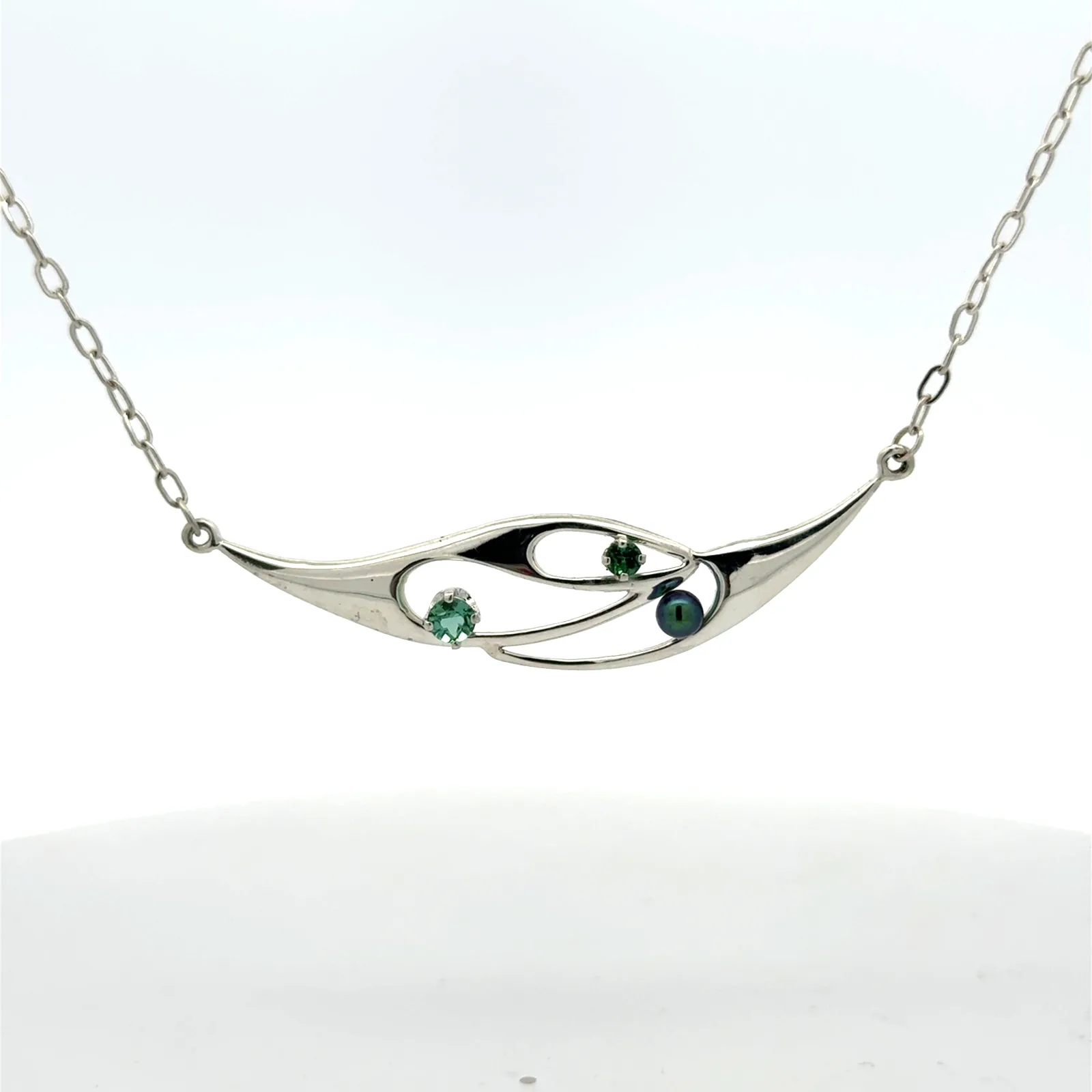 Mint Green tourmaline and Pearl Freeform Necklace by Sharon Teaman — view 4