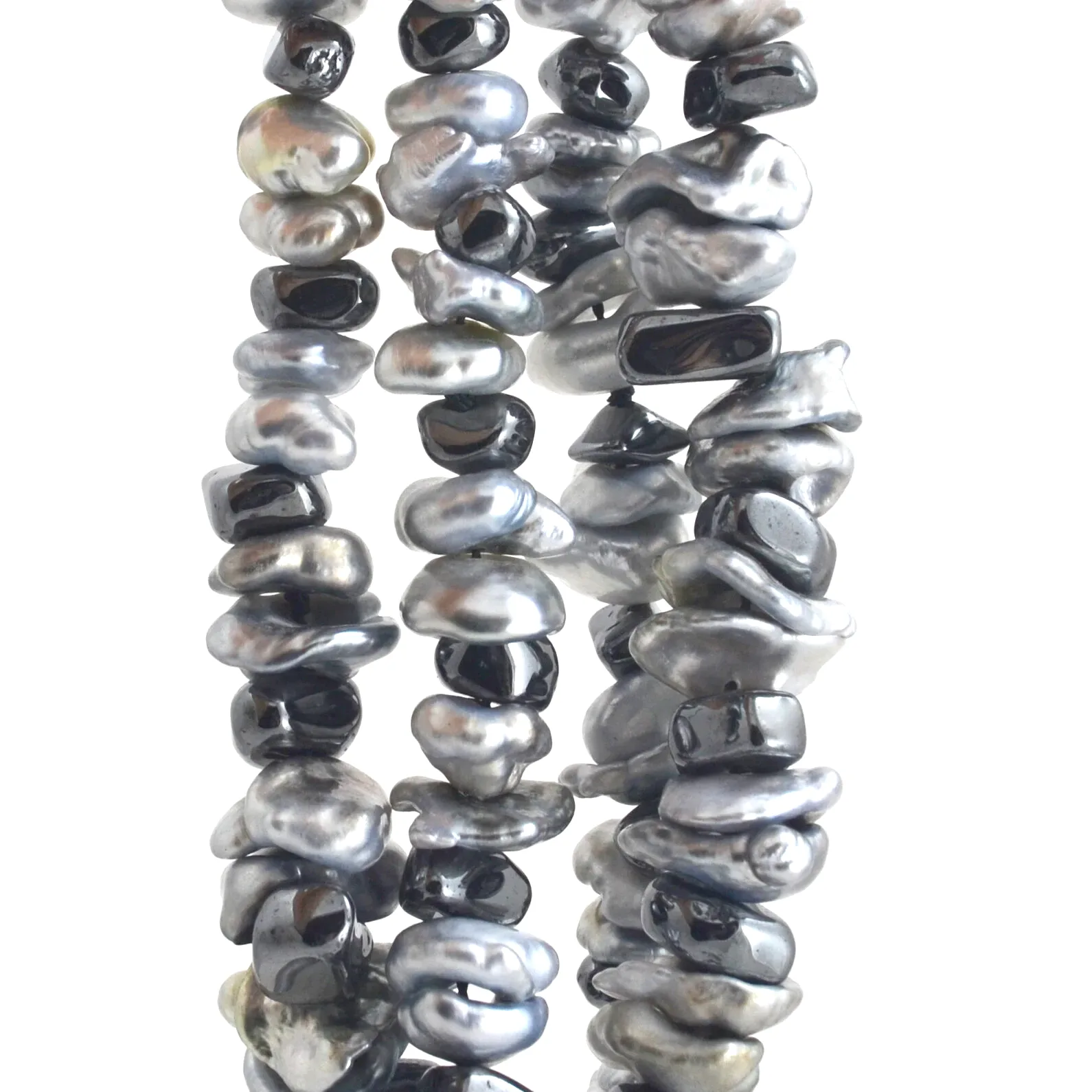 Mixed Keshi South Sea Pearl and Hematite DOUBLE strand with Silver Chain for adjustable length by Sharon Teaman — view 3