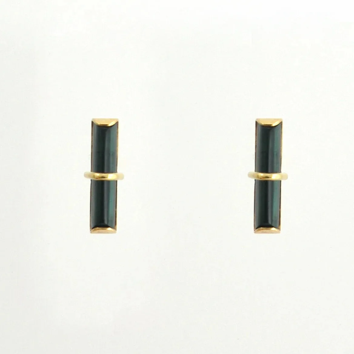 Modern Green Tourmaline Bar Cab Earrings by Sharon Teaman — view 1
