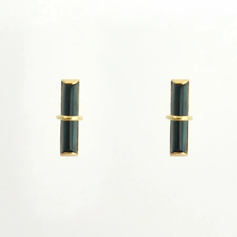 Modern Green Tourmaline Bar Cab Earrings by Sharon Teaman