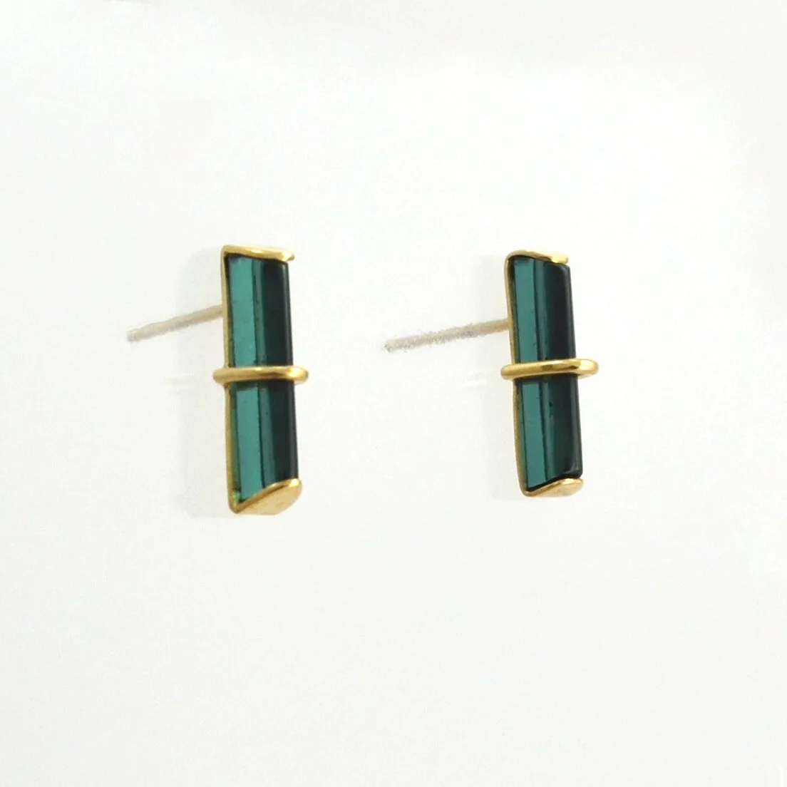 Modern Green Tourmaline Bar Cab Earrings by Sharon Teaman — view 2