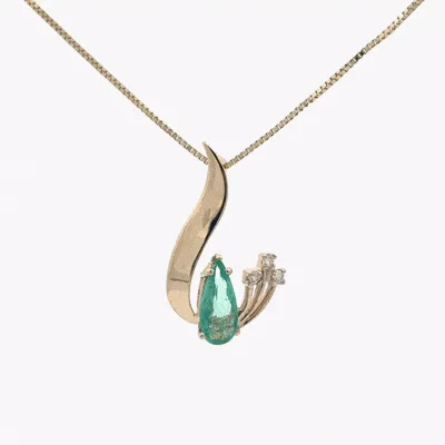 Natural Emerald Pear Necklace with Moissanites by Sharon Teaman — view 2