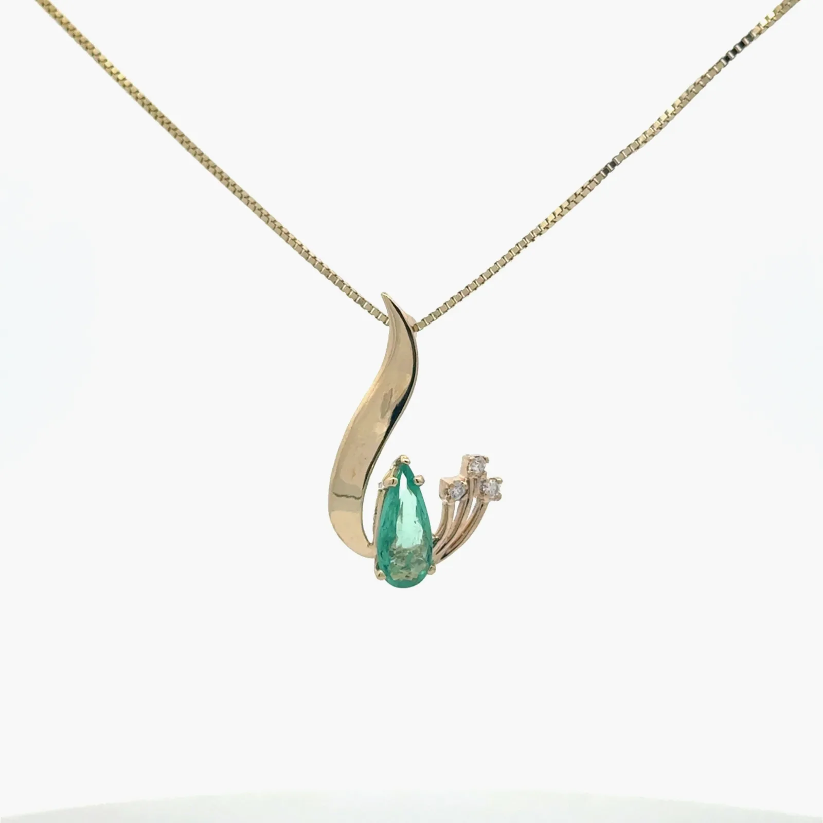 Natural Emerald Pear Necklace with Moissanites by Sharon Teaman — view 4