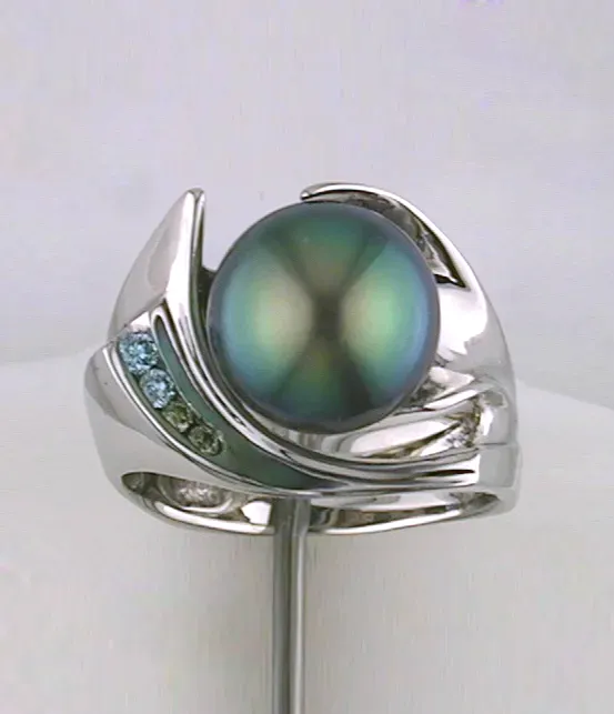 Neptune Green Tahitian Pearl Ring by Sharon Teaman