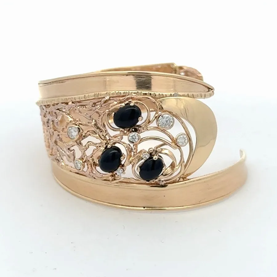 Onyx and Diamond 14K Yellow Gold Cuff by Sharon Teaman