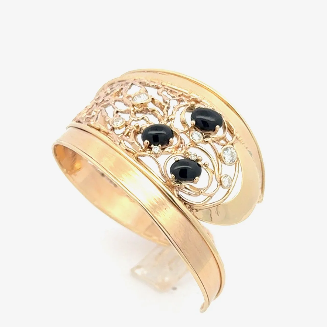 Onyx and Diamond 14K Yellow Gold Cuff by Sharon Teaman — view 2