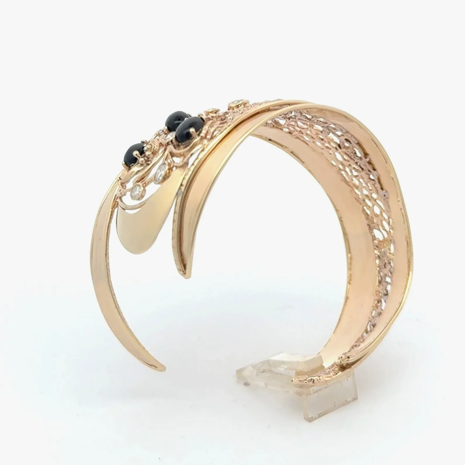 Onyx and Diamond 14K Yellow Gold Cuff by Sharon Teaman — view 3