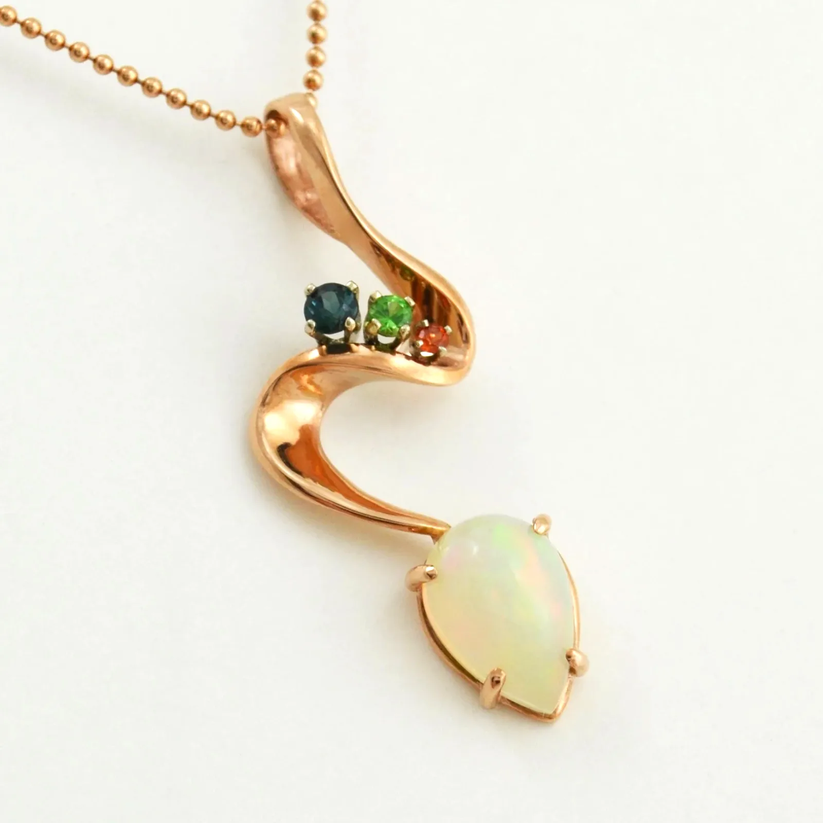 Opal 525 Ethiopian Opal Pendant in ROSE Gold accented with colored gems by Sharon Teaman — view 2