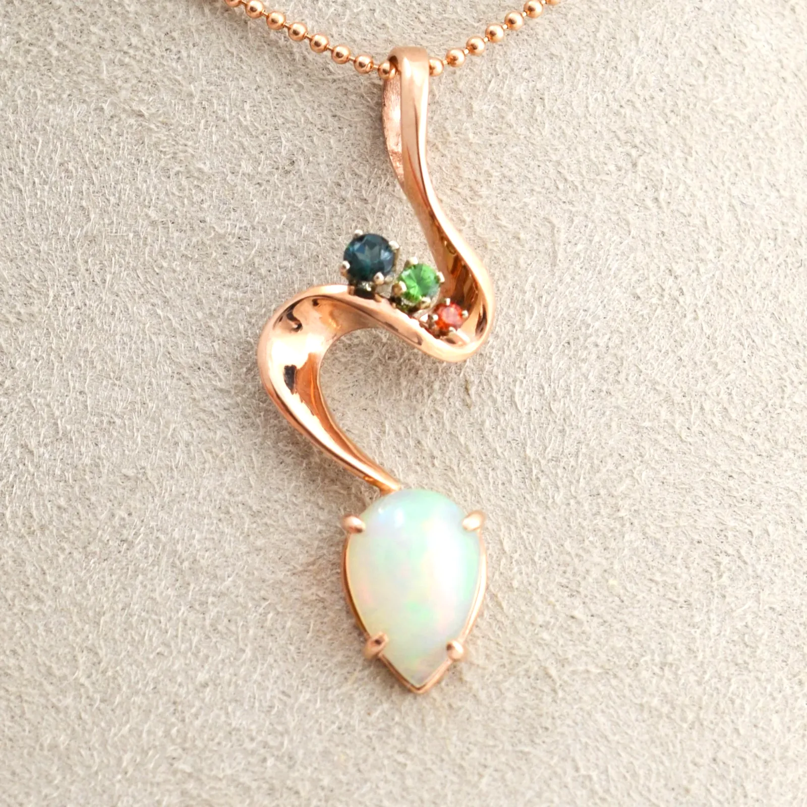Opal 525 Ethiopian Opal Pendant in ROSE Gold accented with colored gems by Sharon Teaman — view 3