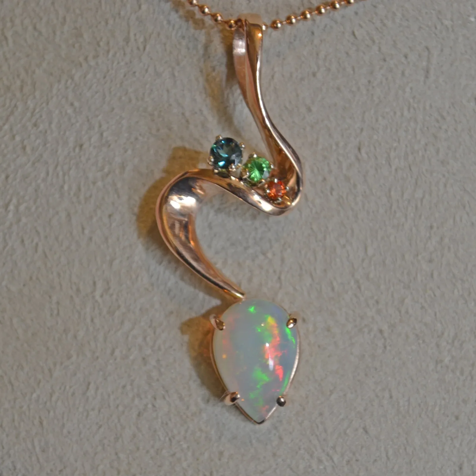 Opal 525 Ethiopian Opal Pendant in ROSE Gold accented with colored gems by Sharon Teaman — view 4