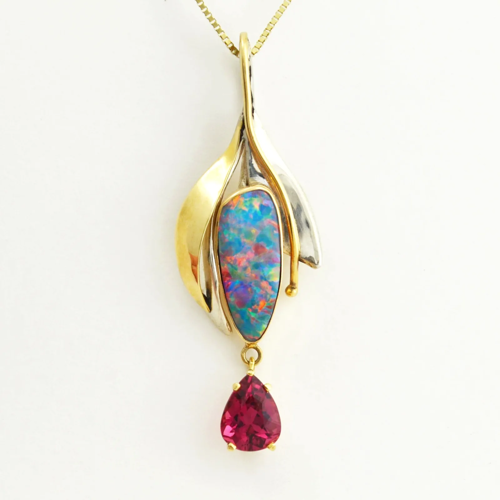 Opal Bdr Boulder Opal and Pink Tourmaline Pendant by Sharon Teaman — view 1
