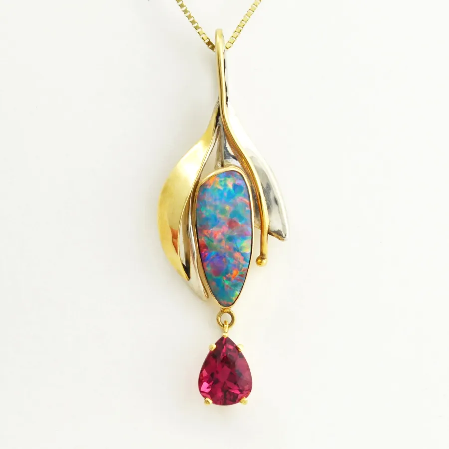 Opal Bdr Boulder Opal and Pink Tourmaline Pendant by Sharon Teaman
