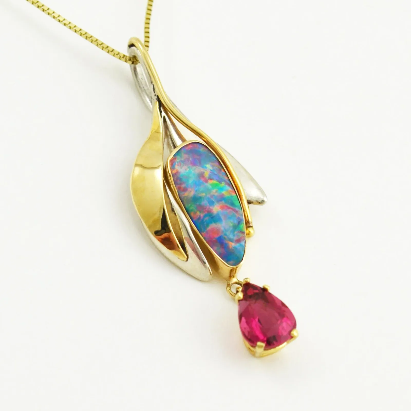 Opal Bdr Boulder Opal and Pink Tourmaline Pendant by Sharon Teaman — view 2