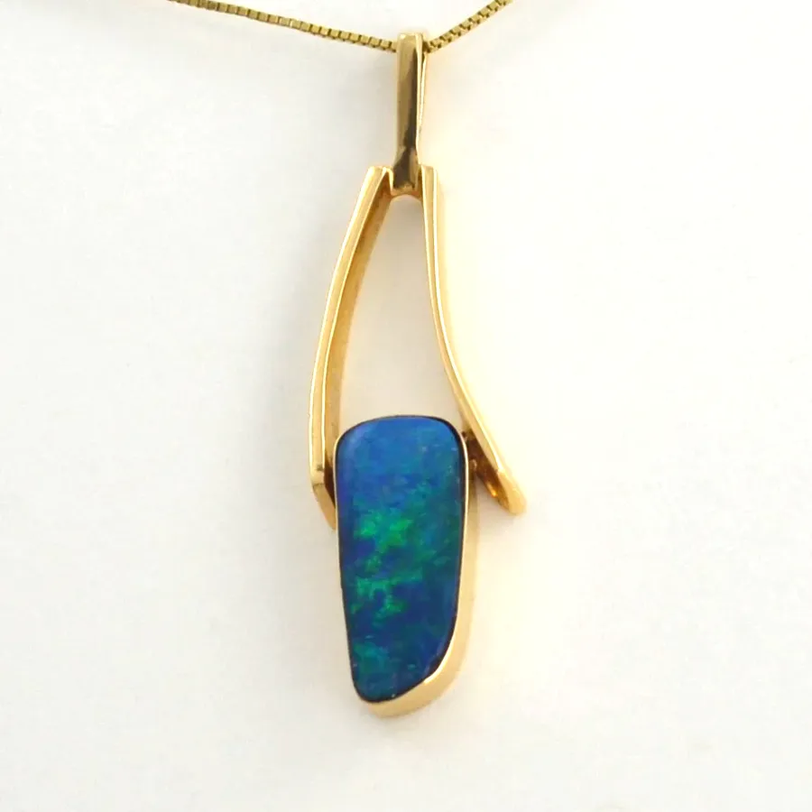 Opal Bdr Boulder Opal Doublet Pendant - Rich Blue and Green Fire by Sharon Teaman