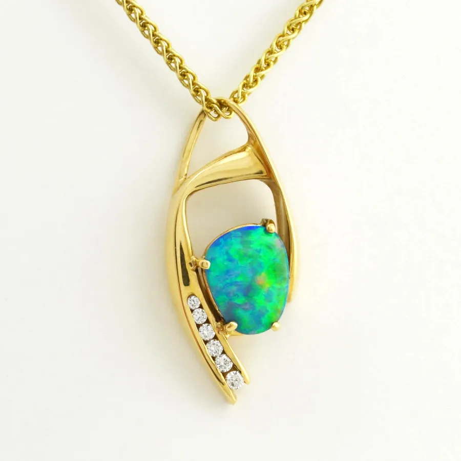 Opal Bdr Boulder Opal Pendant accent with channel set Diamonds by Sharon Teaman
