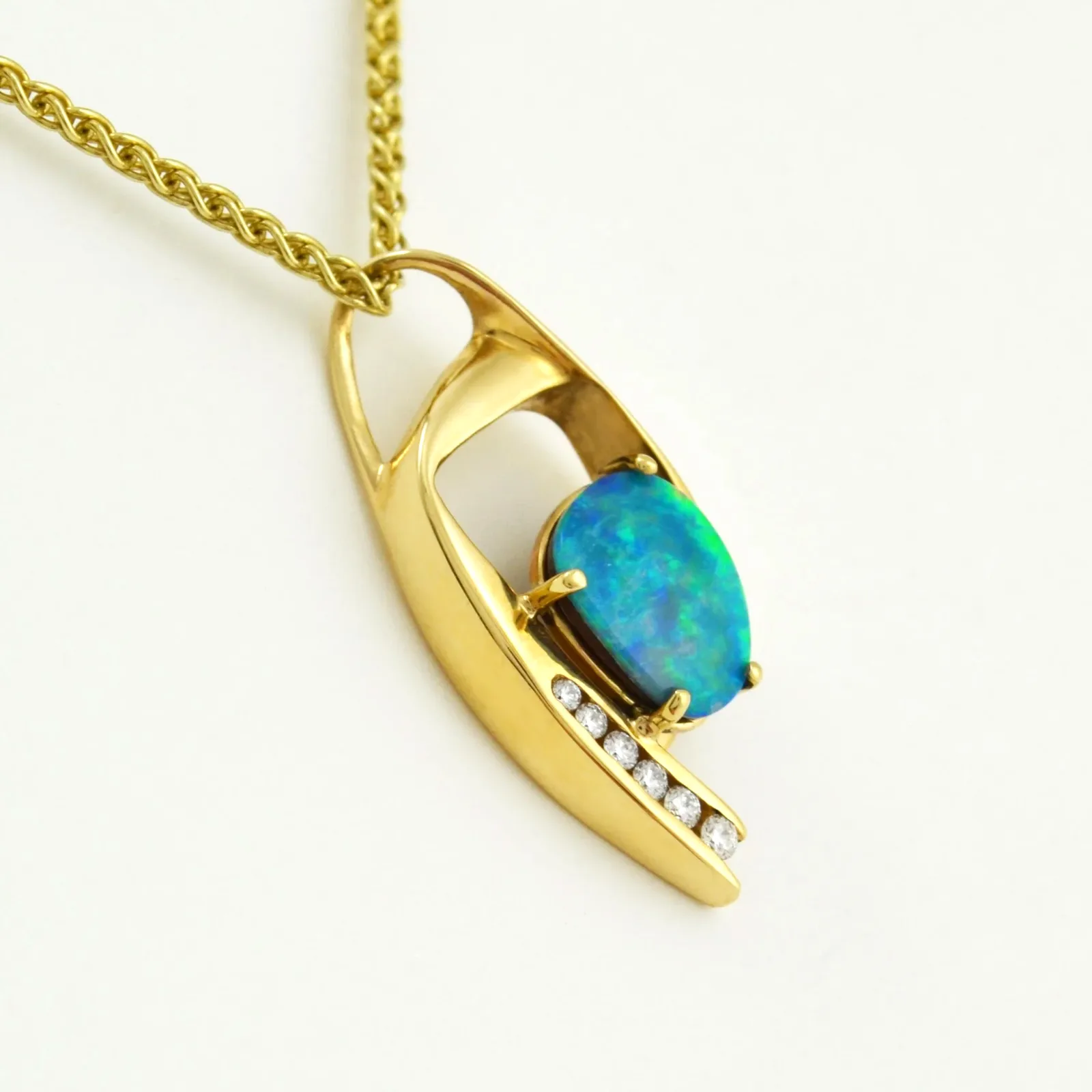 Opal Bdr Boulder Opal Pendant accent with channel set Diamonds by Sharon Teaman — view 2
