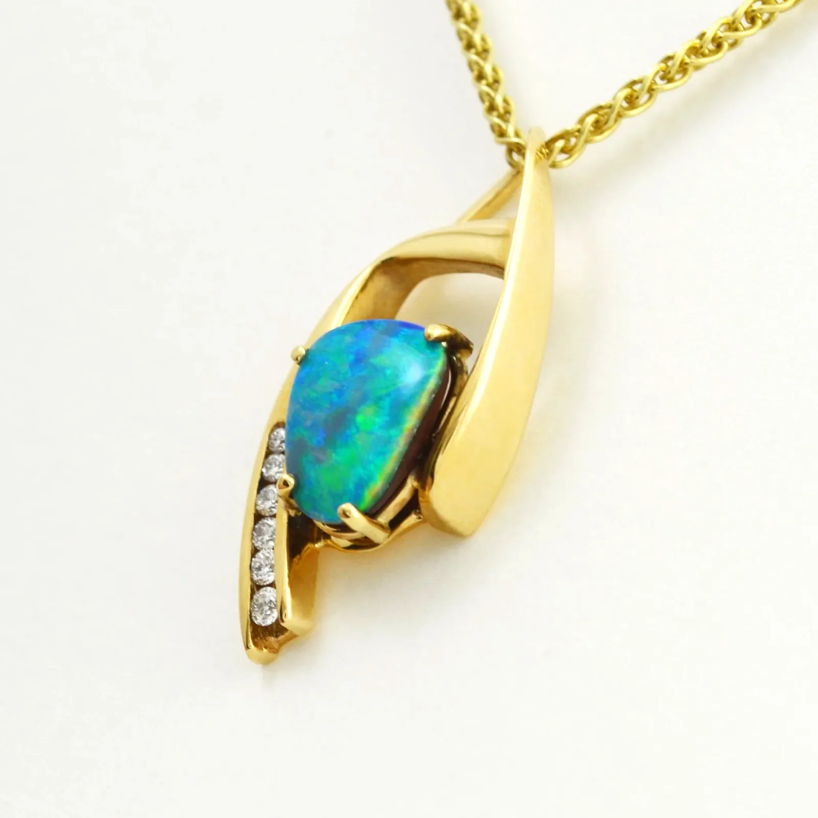 Opal Bdr Boulder Opal Pendant accent with channel set Diamonds by Sharon Teaman — view 3