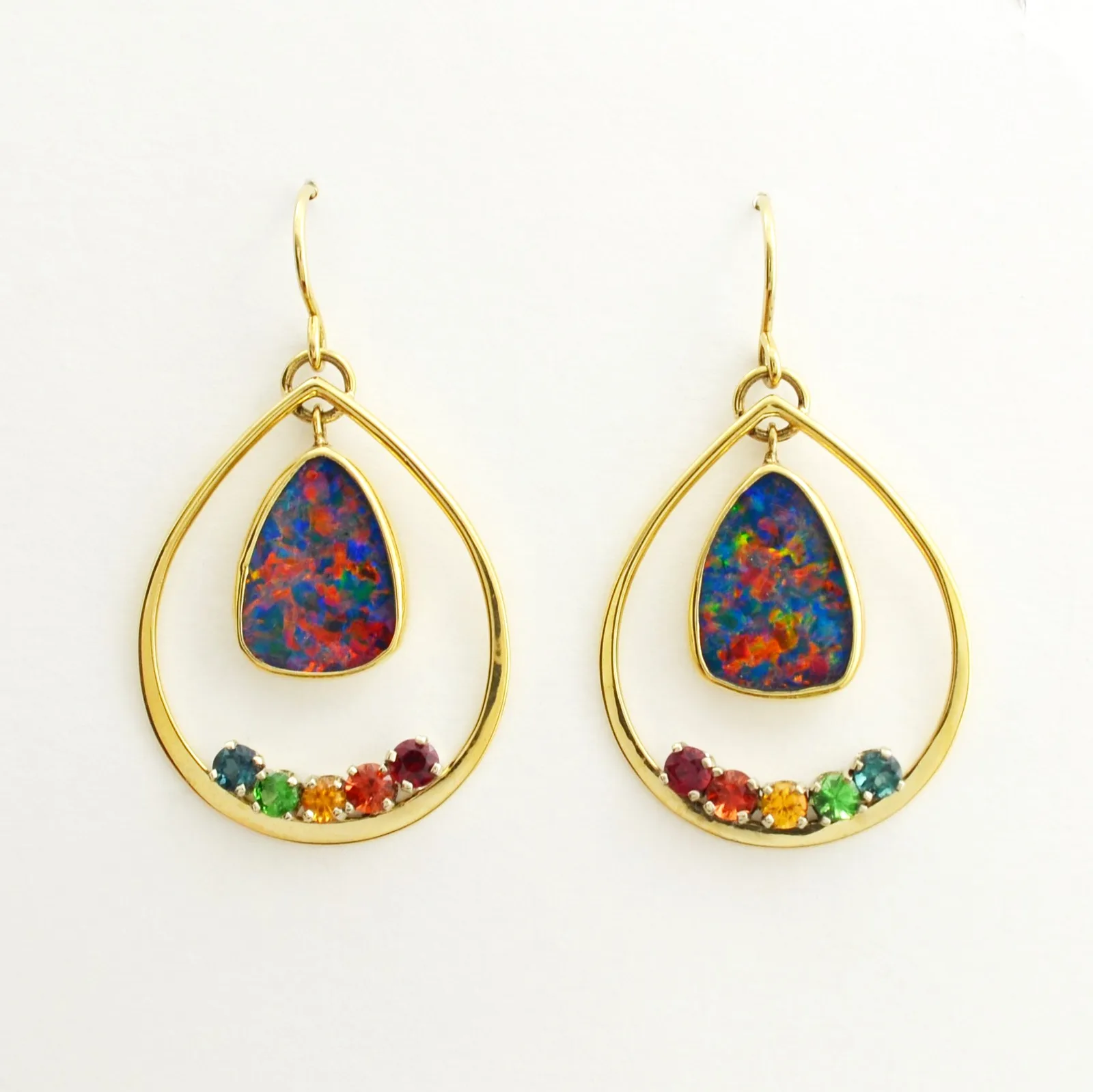 Opal, Tsavorite and Sapphire Rainbow - Earrings - " A Basket FULL" Overall Measurement 40 x 24mm by Sharon Teaman — view 1