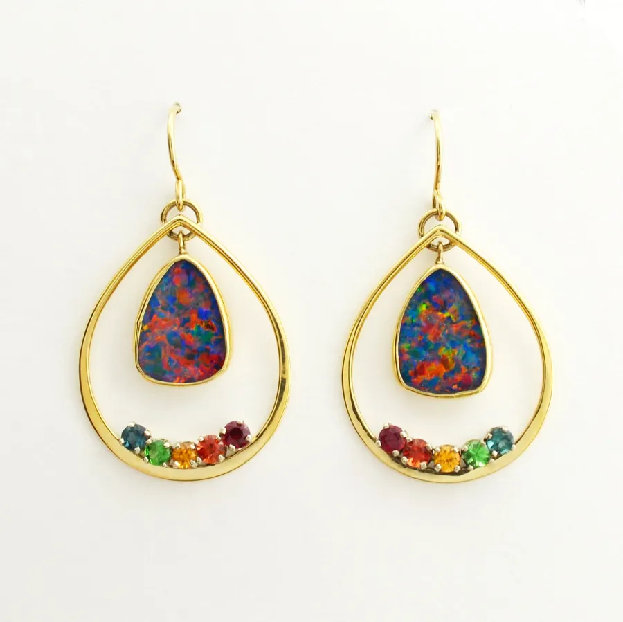 Opal, Tsavorite and Sapphire Rainbow - Earrings - " A Basket FULL" Overall Measurement 40 x 24mm by Sharon Teaman
