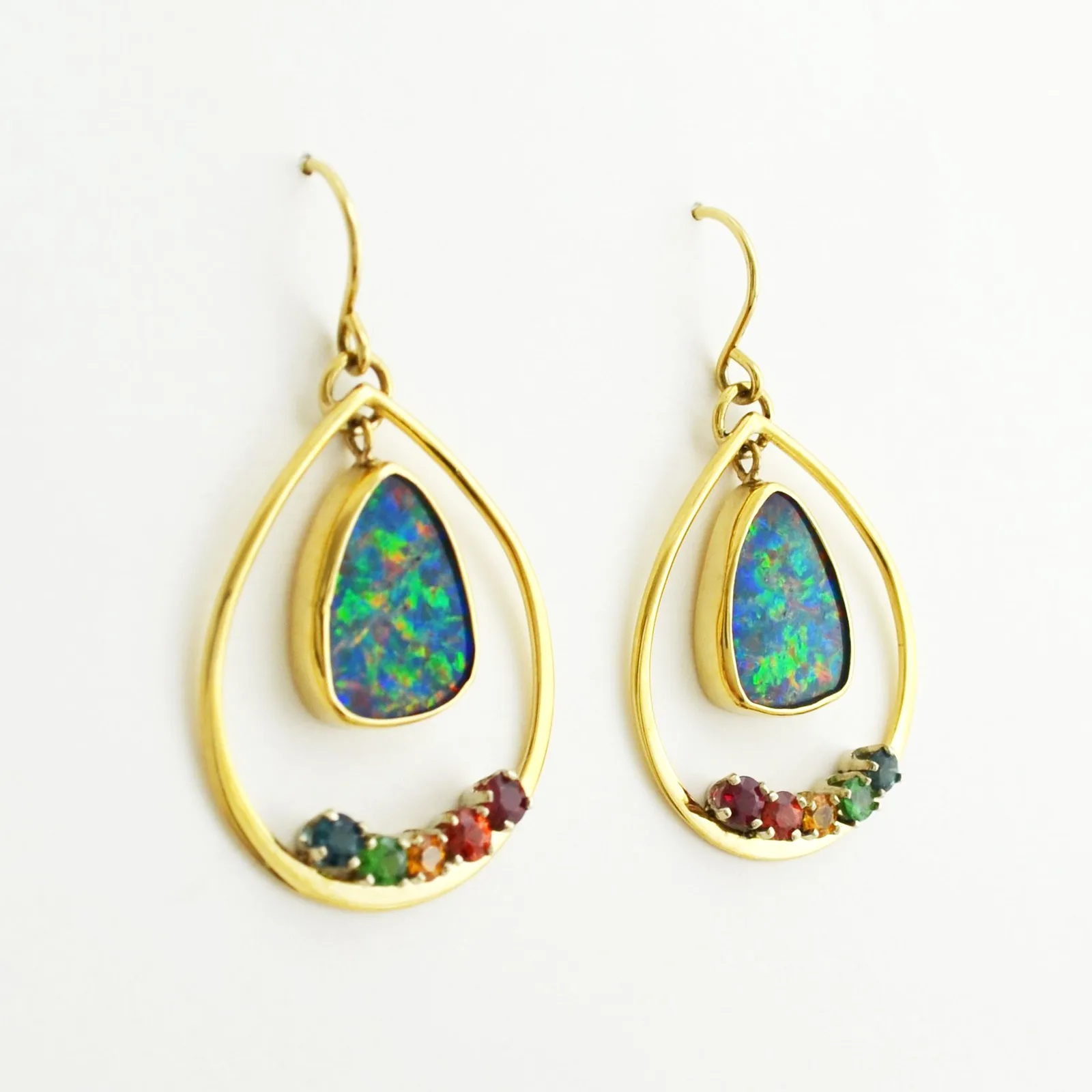 Opal, Tsavorite and Sapphire Rainbow - Earrings - " A Basket FULL" Overall Measurement 40 x 24mm by Sharon Teaman — view 2