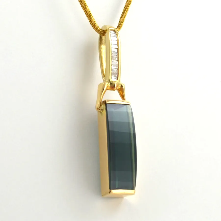 Opposed Bar Faceted Blue/Green (Teal) Tourmaline Pendant Extra Fine Color and Size by Sharon Teaman