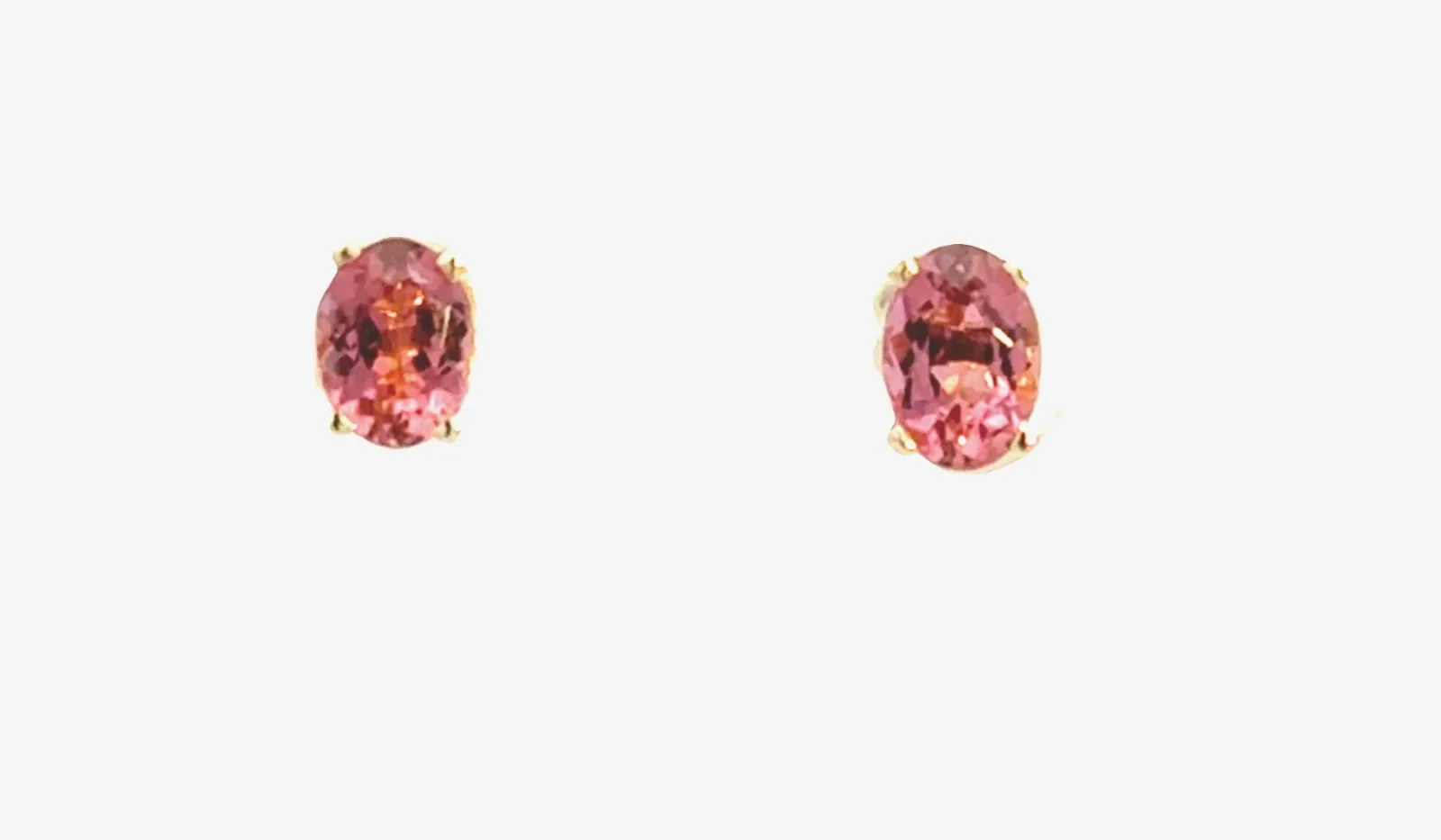 Peachie Pink Tourmaline Studs Oval Faceted 6 x 4.5mm 14K Yellow Gold by Sharon Teaman — view 1