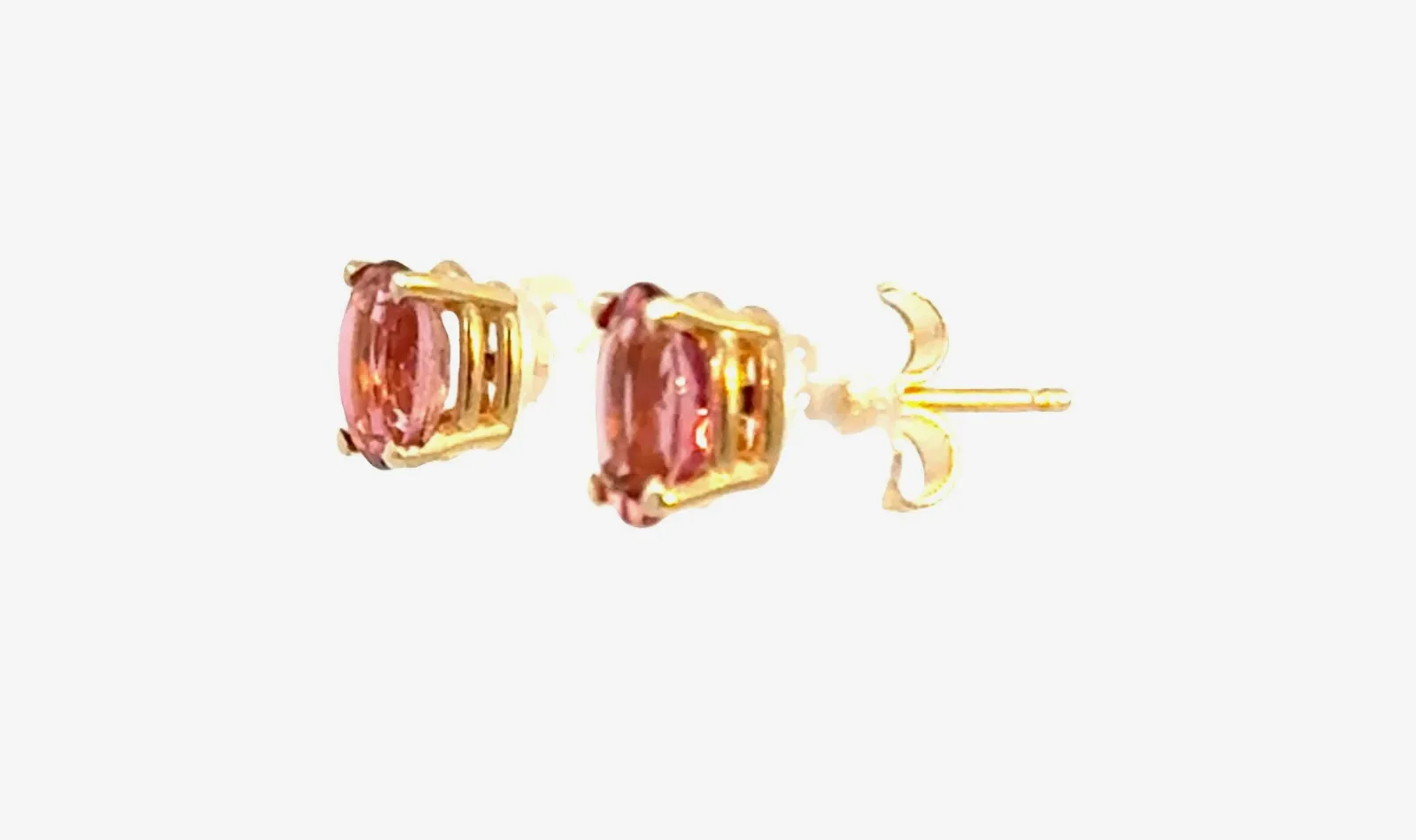Peachie Pink Tourmaline Studs Oval Faceted 6 x 4.5mm 14K Yellow Gold by Sharon Teaman — view 2