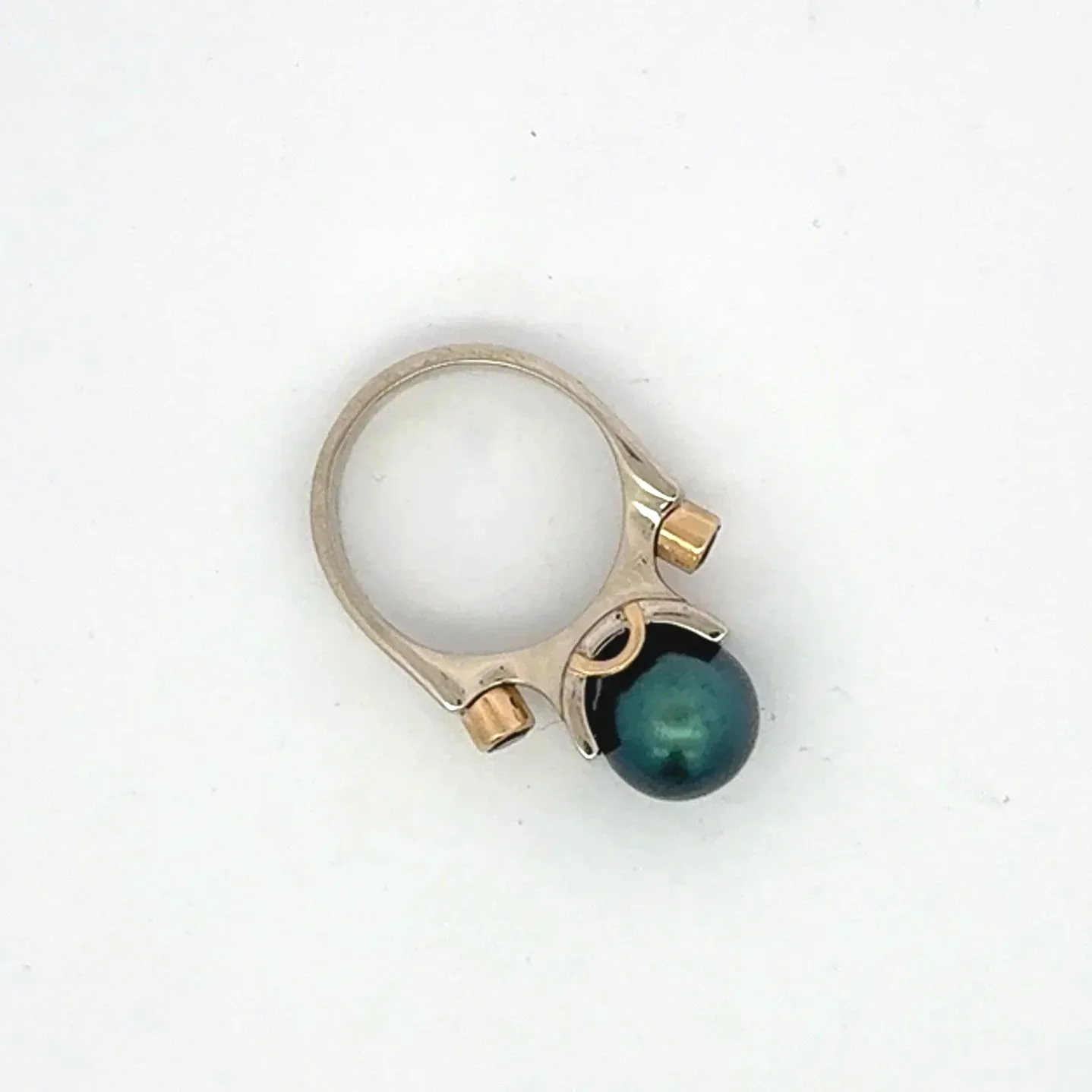 Peacock Blue Tahitian Pearl Ring with Teal Tourmalines by Sharon Teaman — view 3
