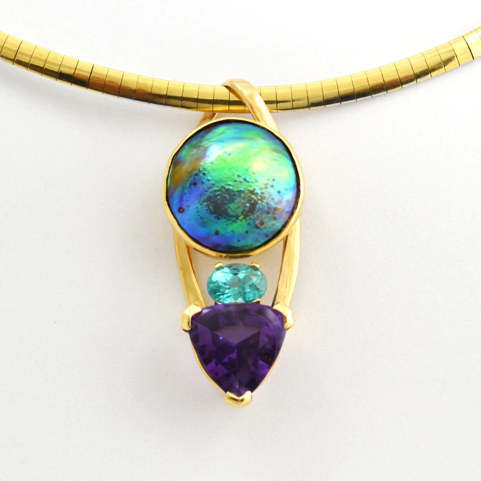 Pearl Abalone Pearl, Amethyst and Apatite Pendant by Sharon Teaman — view 1