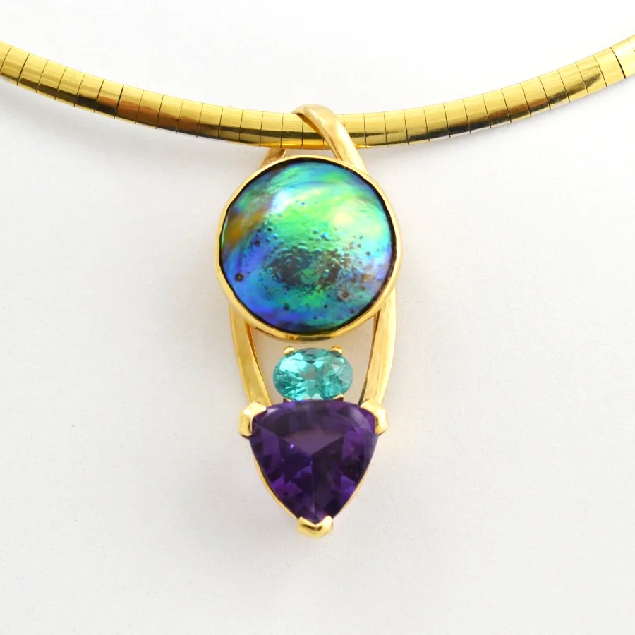 Pearl Abalone Pearl, Amethyst and Apatite Pendant by Sharon Teaman