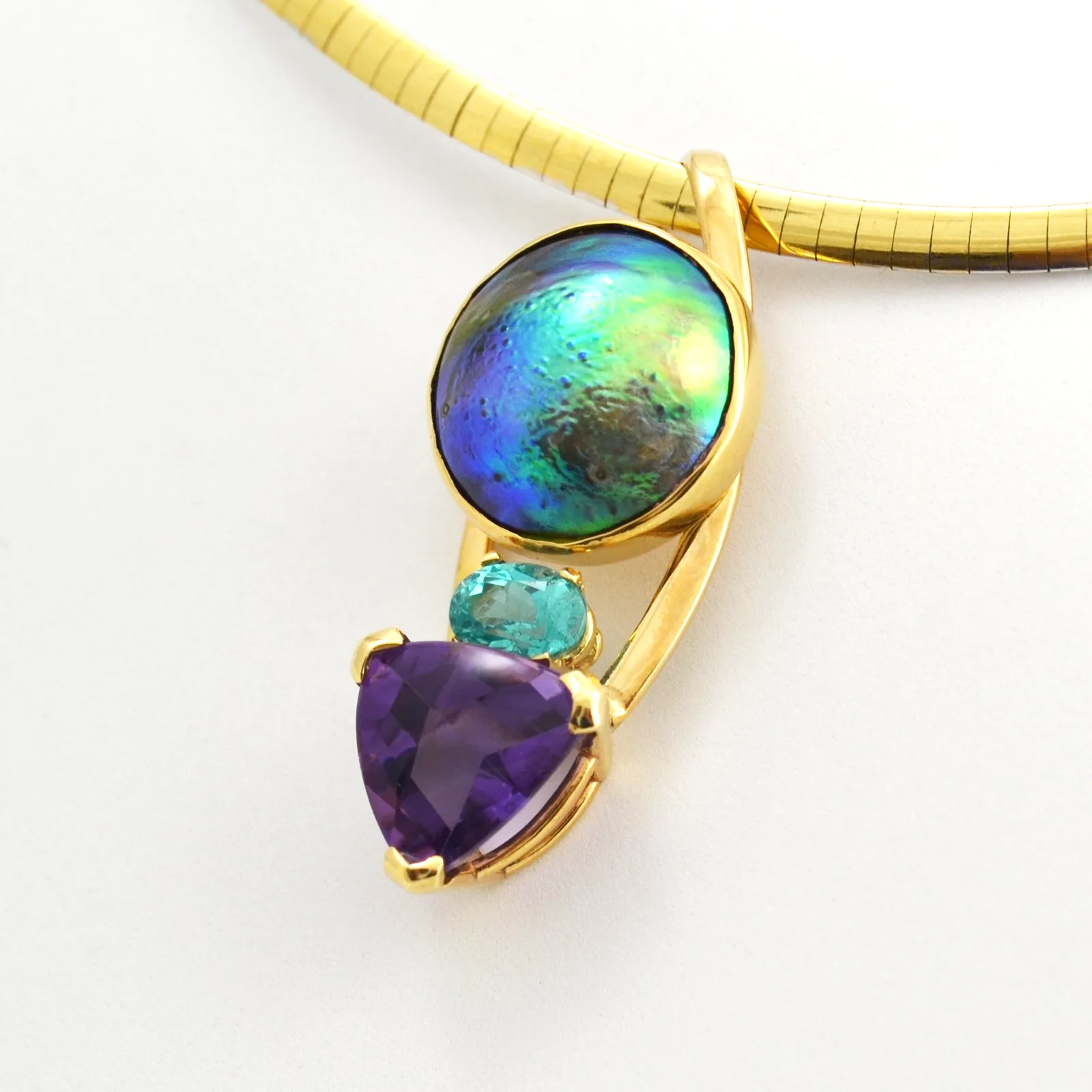 Pearl Abalone Pearl, Amethyst and Apatite Pendant by Sharon Teaman — view 2