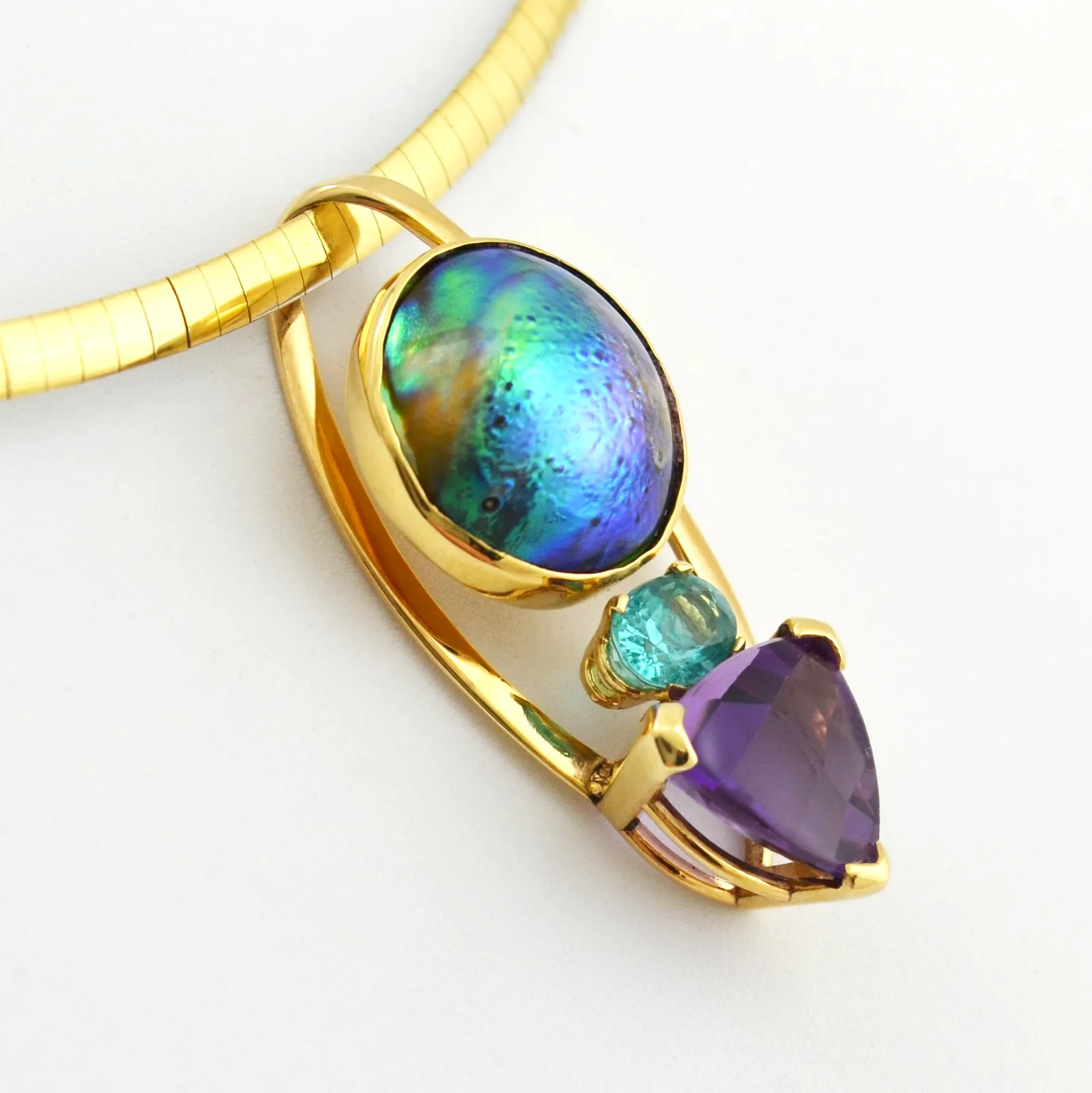 Pearl Abalone Pearl, Amethyst and Apatite Pendant by Sharon Teaman — view 3