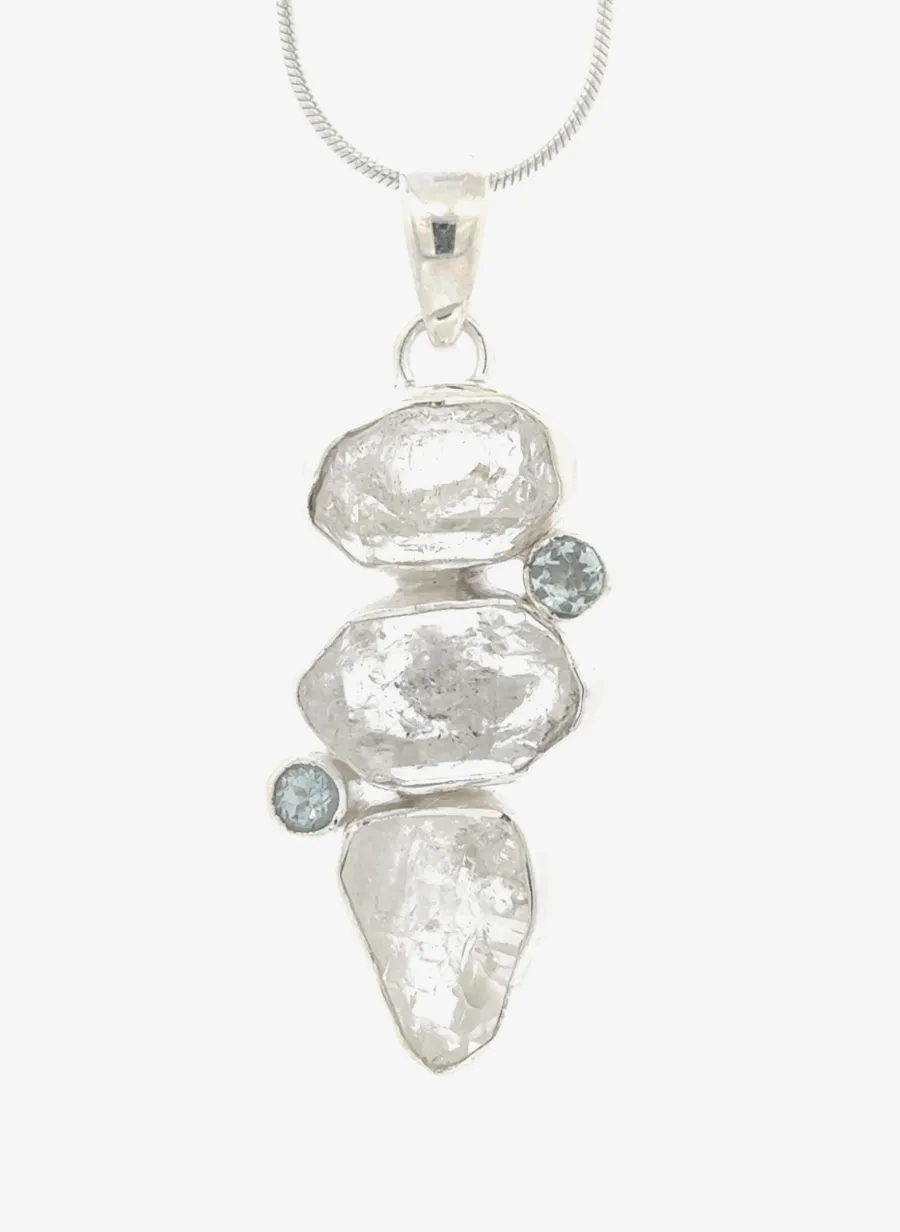 Pendant with 3 "Herkimer Diamonds" (Quartz Crystals) Accented with 2 Blue Topaz in Sterling Silver — $690 by Sharon Teaman