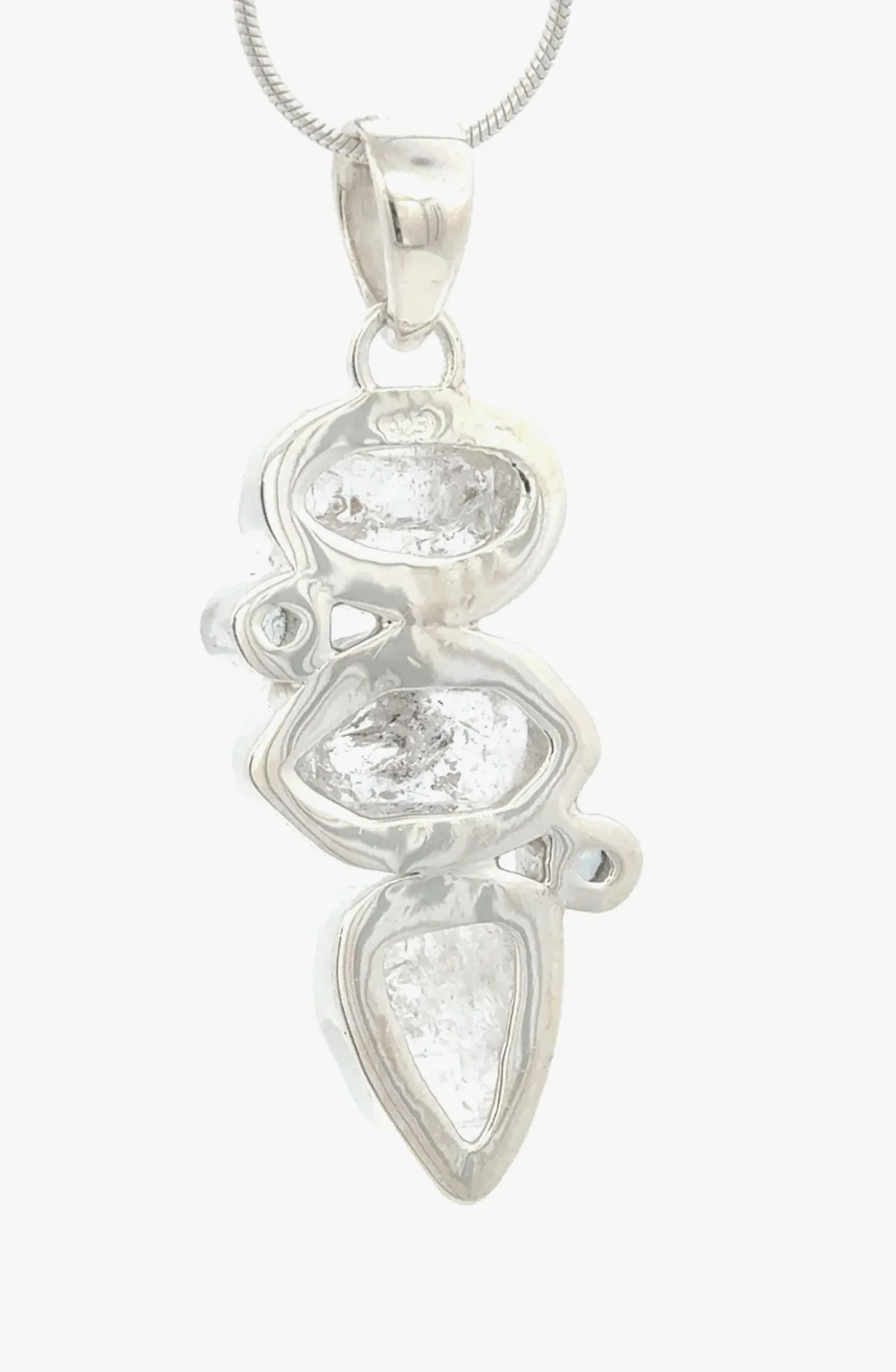Pendant with 3 "Herkimer Diamonds" (Quartz Crystals) Accented with 2 Blue Topaz in Sterling Silver — $690 by Sharon Teaman — view 2